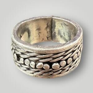 Vintage  Sterling Silver Ring 925 Wide Braided Band Taxco Style 11.8g Sz 7,5